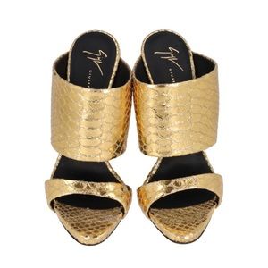 Giuseppe Zanotti Metallic Snakeskin Andrea Mules Gold